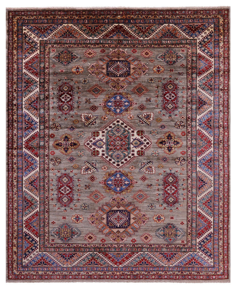 8' 4" X 9' 9" Hand Knotted Super Kazak Geometric Wool Rug Q9781