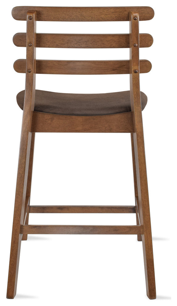 Dark Brown Wood Wooden With Ladder Back Cushion Counter Height Stools, Set of 2, Cappuccino