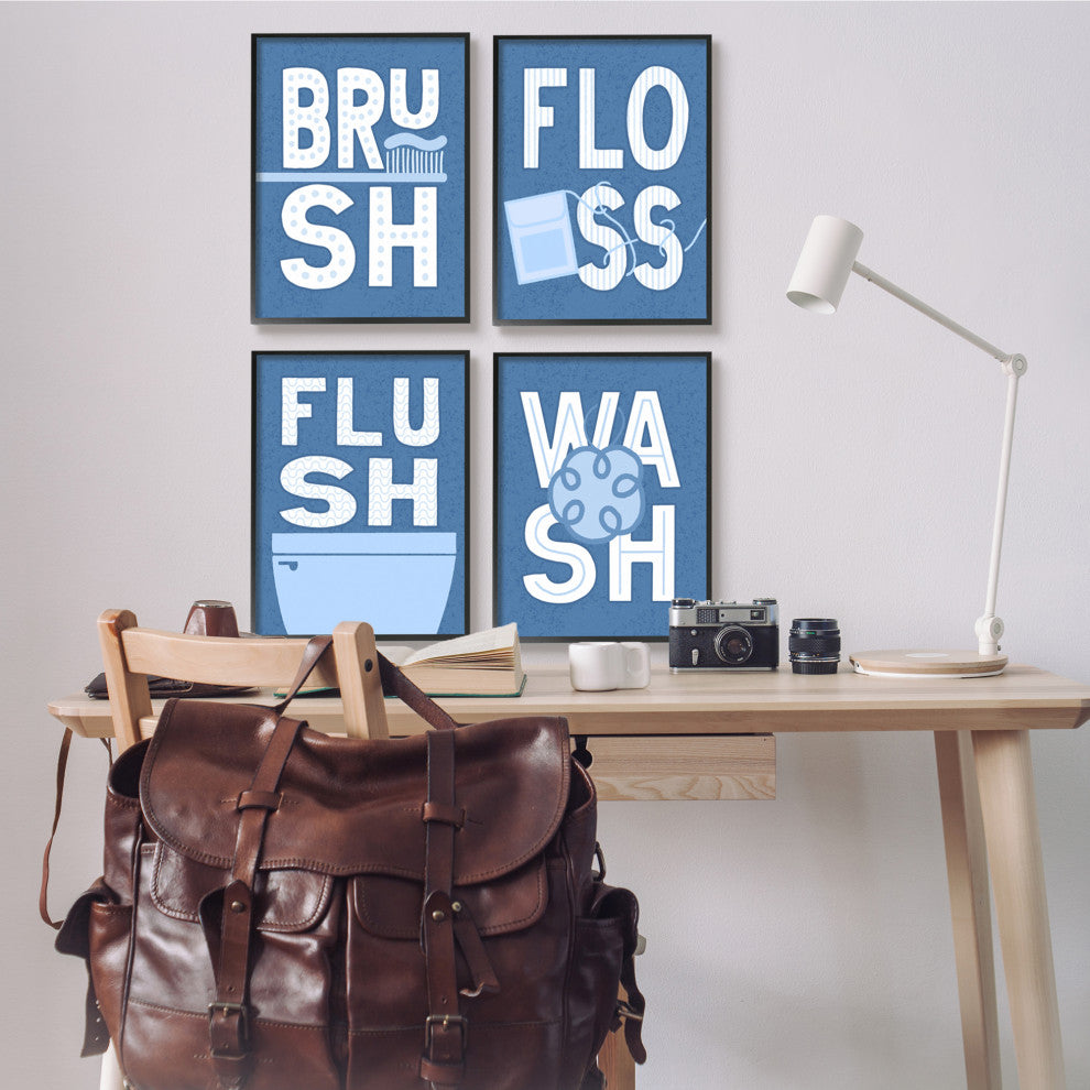 Fun Flush and Floss Bathroom Hygiene Chores Dynamic Text , 4pc, each 16 x 20