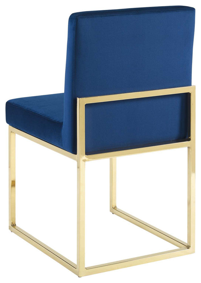Side Dining Chair, Set of 2, Velvet, Metal, Gold Blue Navy, Modern, Cafe Bistro