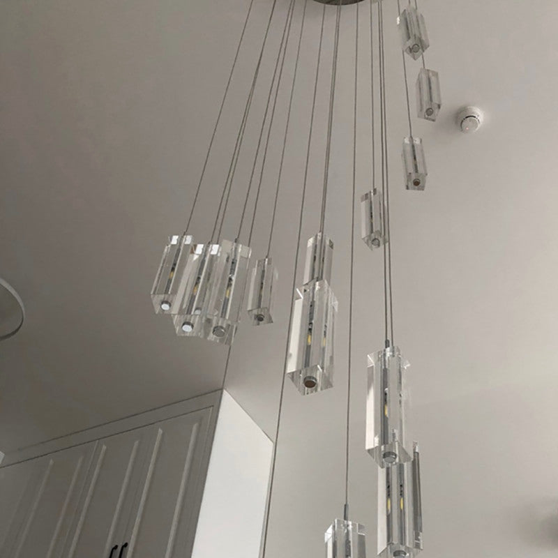 Cannes | Staircase Pendant Crystal Long Light Fixture, 6 Lights