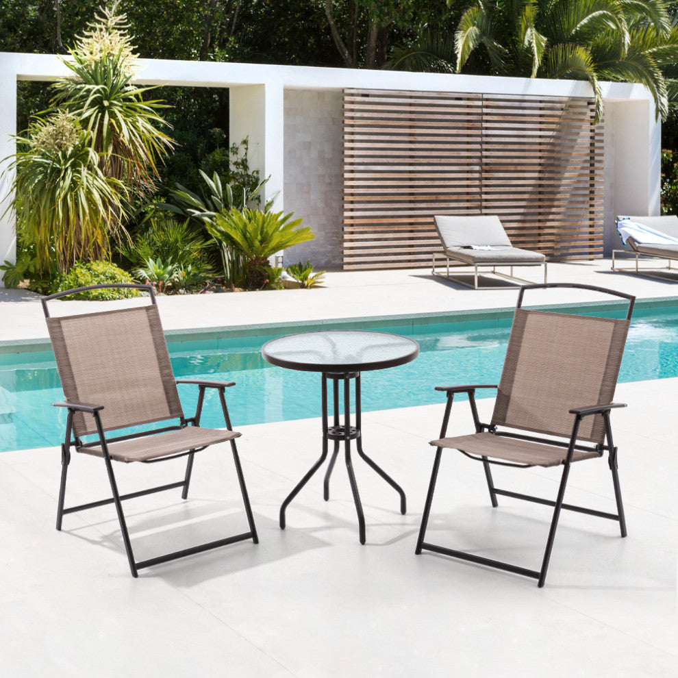 3-Piece Patio Bistro Set, Outdoor Folding Chairs and Table Set, Beige