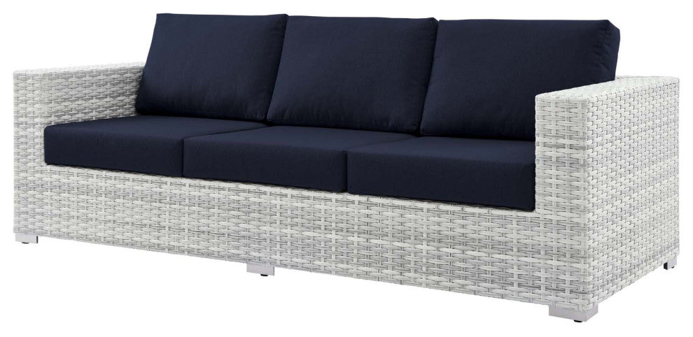 Lounge Sectional Sofa Chair Set, Rattan, Wicker, Gray Blue Navy, Outdoor