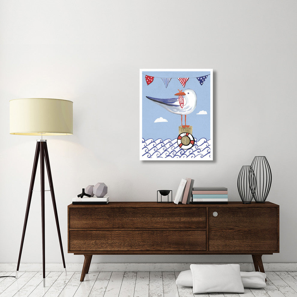 "Coastal Bird II on Blue" Digital Paper Print by Farida Zaman, 30"x37"