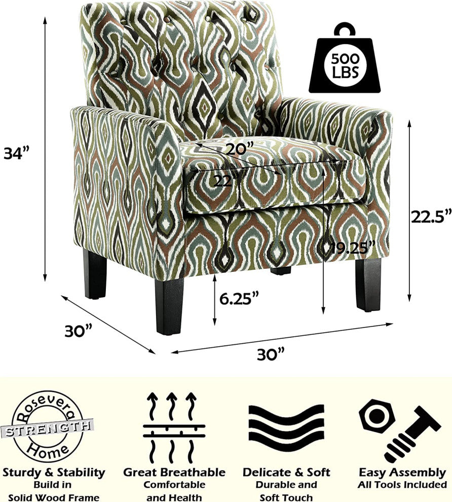 Small Arm Living Room Comfy Accent Bedroom Chair, Colorful Pattern