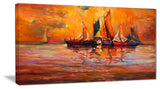 "Boats and Ocean in Red" Canvas Print