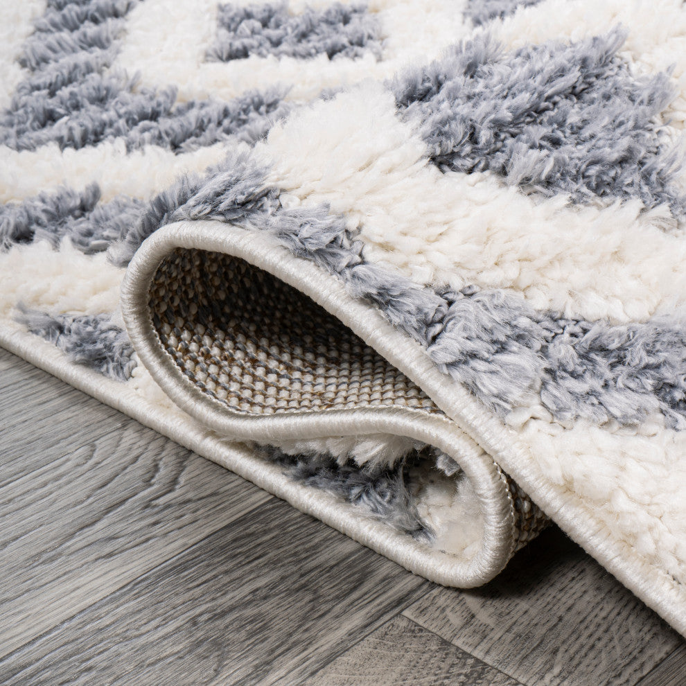 Astrid Retro Trellis High-Low Cream/Gray 2'x8' Runner Rug