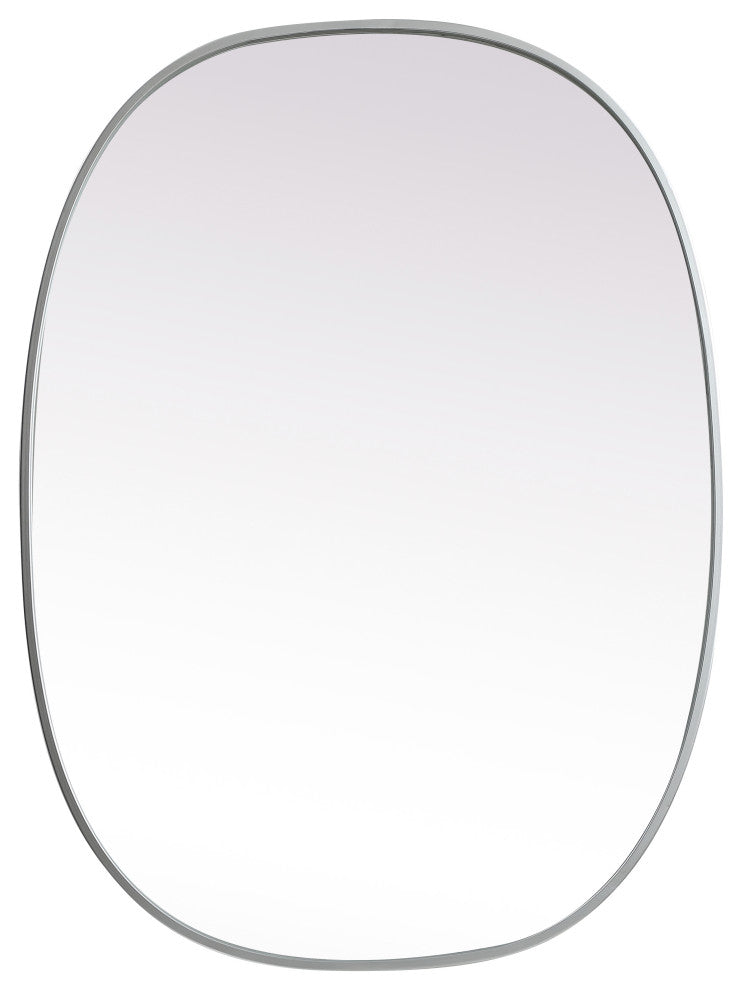 Metal Frame Oval Mirror 27X36 Inch, Silver