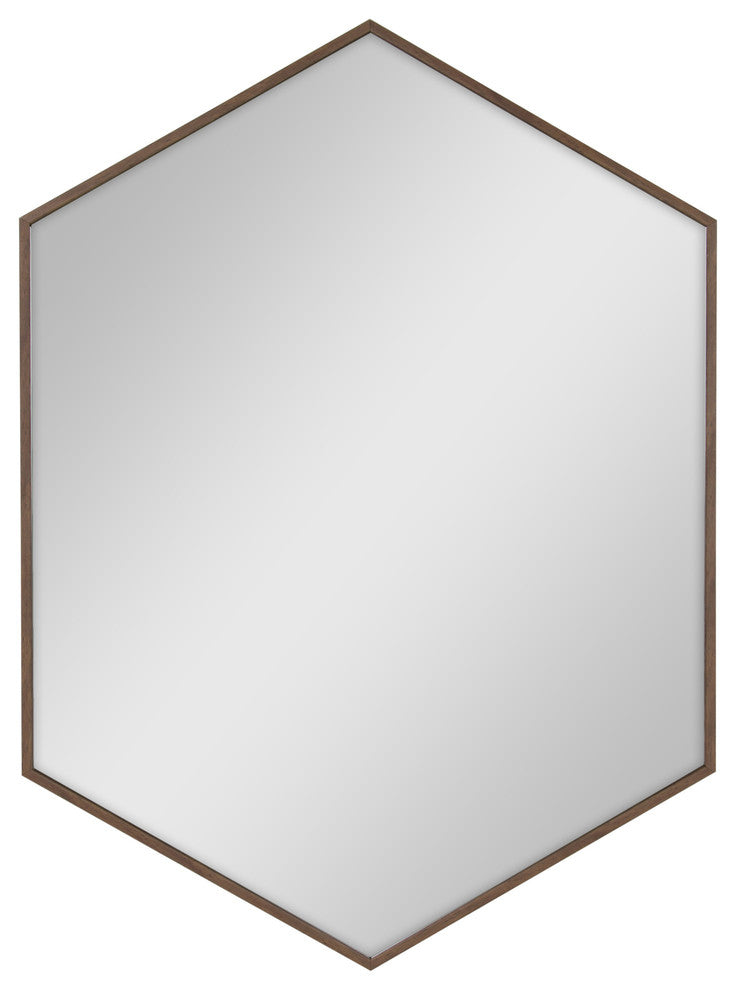 Rhodes Framed Hexagon Wall Mirror, Walnut Brown, 22x31