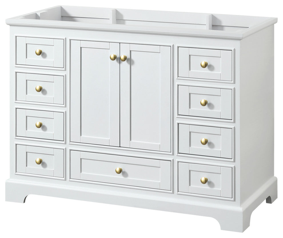48" Single Bath Vanity, White, No Countertop, No Sink, Gold Trim