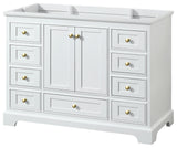 48" Single Bath Vanity, White, No Countertop, No Sink, Gold Trim