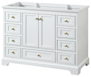 48" Single Bath Vanity, White, No Countertop, No Sink, Gold Trim
