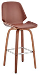 26" Brown Faux Leather Swivel Seat Wooden Bar Stool