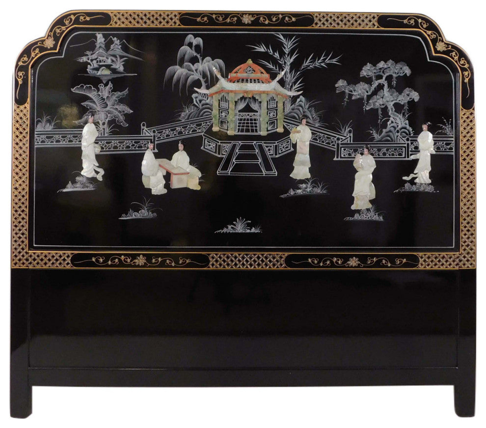 Black Lacquer Headboard Inlaid With Mother of Pearl, King Size 74"x54"