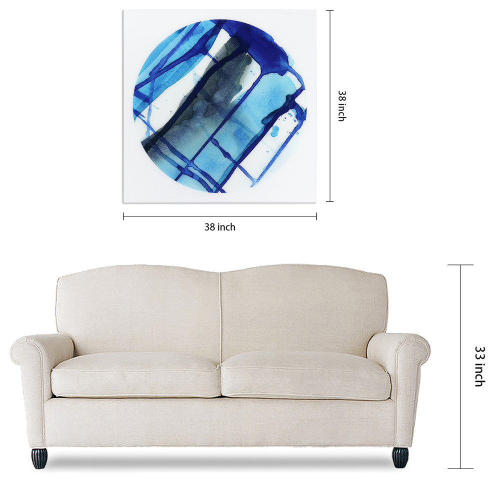 "Blue Stripes" Abstract Wall Art Frameless Free Floating Tempered Glass Panel