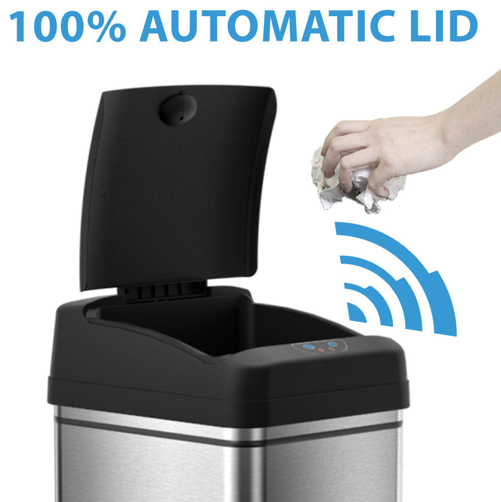 iTouchless 13 Gallon Sensor Trash Can with AbsorbX Odor Control System