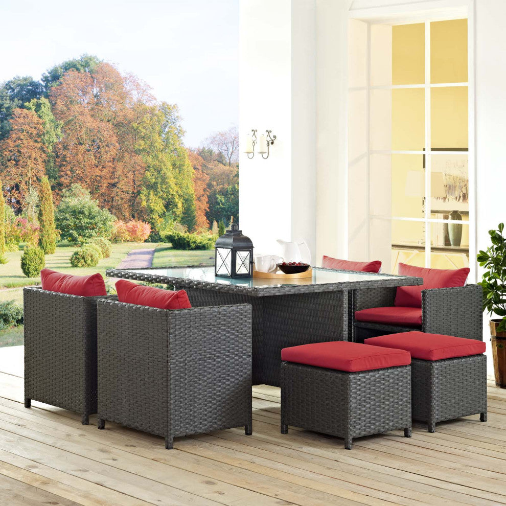 Sojourn 9-Piece Outdoor Patio Sunbrella Dining Set Canvas Red