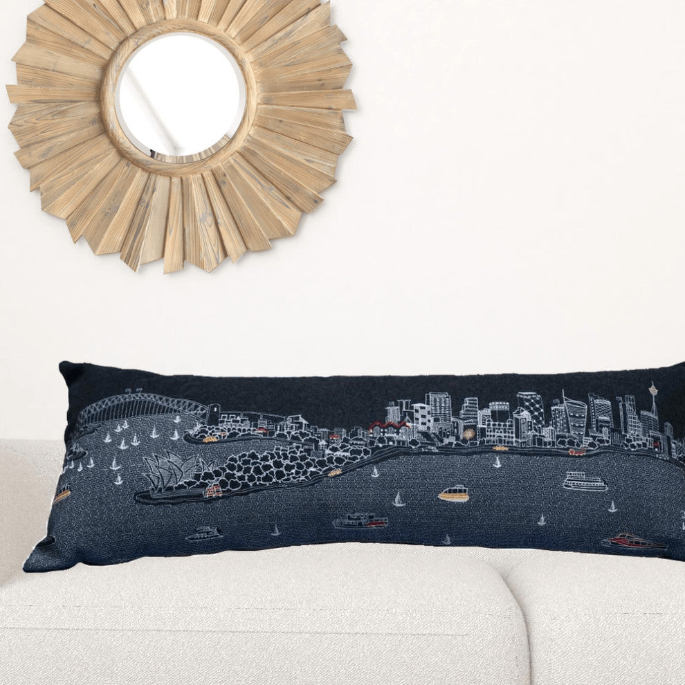 46" Black Sydney Nighttime Skyline Lumbar Decorative Pillow