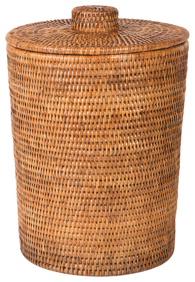 La Jolla Rattan Waste Basket With Plastic Insert, Large, Honey-Brown