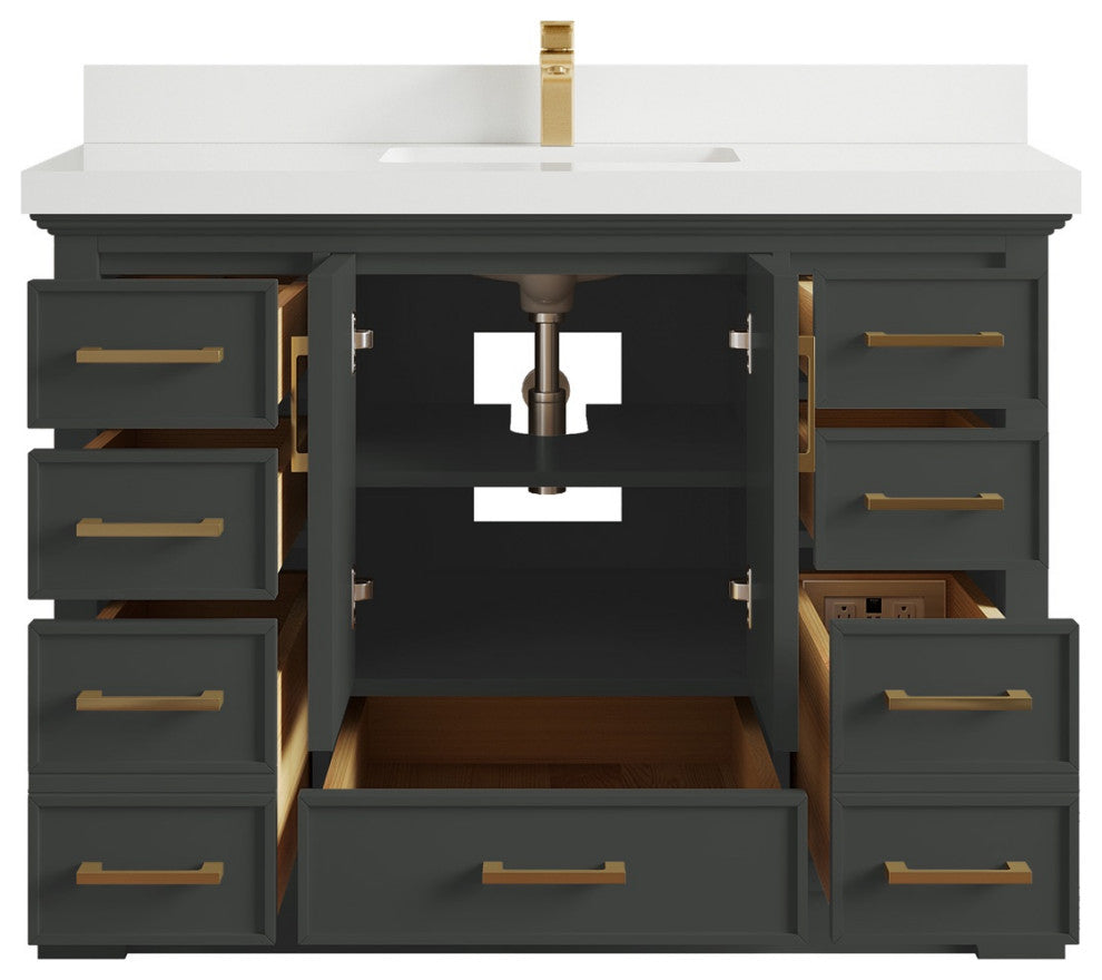 Charlotte 48" Single Sink Bath Vanity in Black Top 2" White Quartz