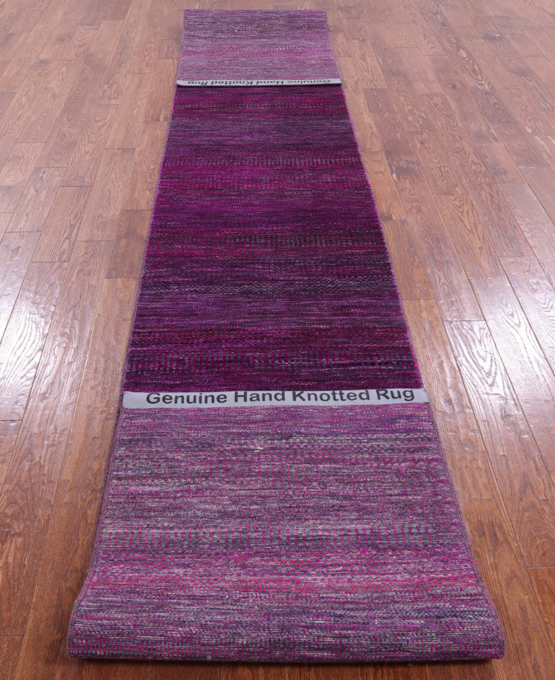 2' 8" X 21' 4" Super Savannah Gabbeh Wool and Silk Hand Knotted Runner Rug Q6881