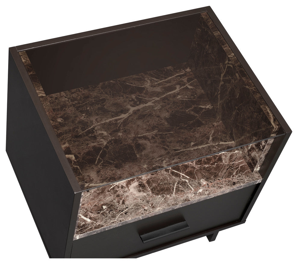 Brant Nightstand in Espresso and Faux Marble