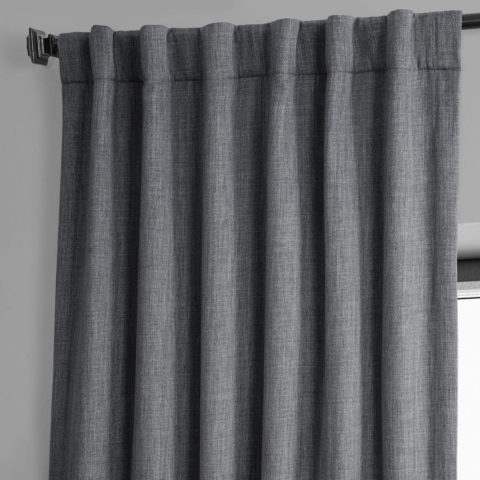 Faux Linen Darkening Curtain Single Panel, Dark Gravel, 50"x120"
