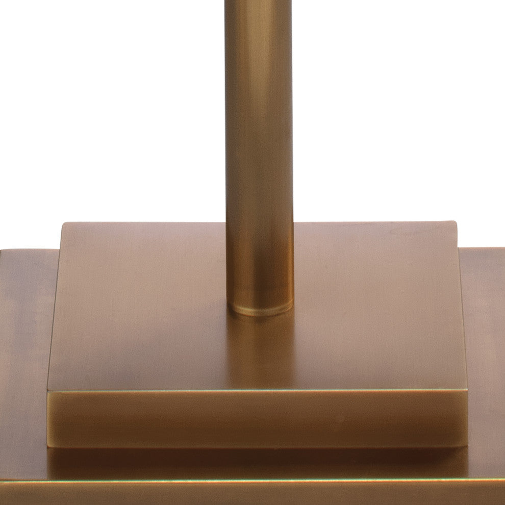Jud Floor Lamp, Antique Brass With Large Square Open Cone Shade, White Linen