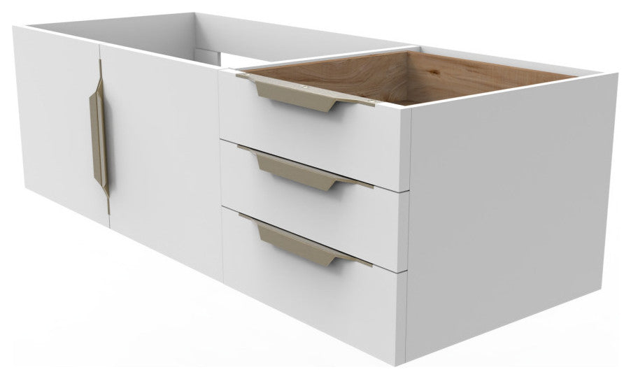 CastelloUSA Alpine 48" Wall Mounted Vanity, Base Only, White, Gold Handles