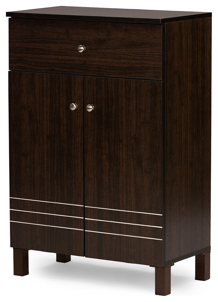 Felda Dark Brown Modern Shoe Cabinet With 2 Doors and Drawer