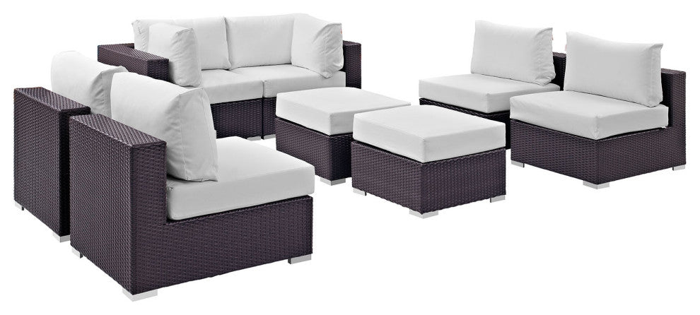 Modway Convene 8 Piece Outdoor Patio Sectional Set, Espresso White