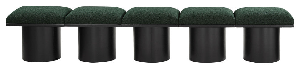 Pavilion Boucle Fabric Upholstered 5-Piece Modular Bench, Green, Black Finish