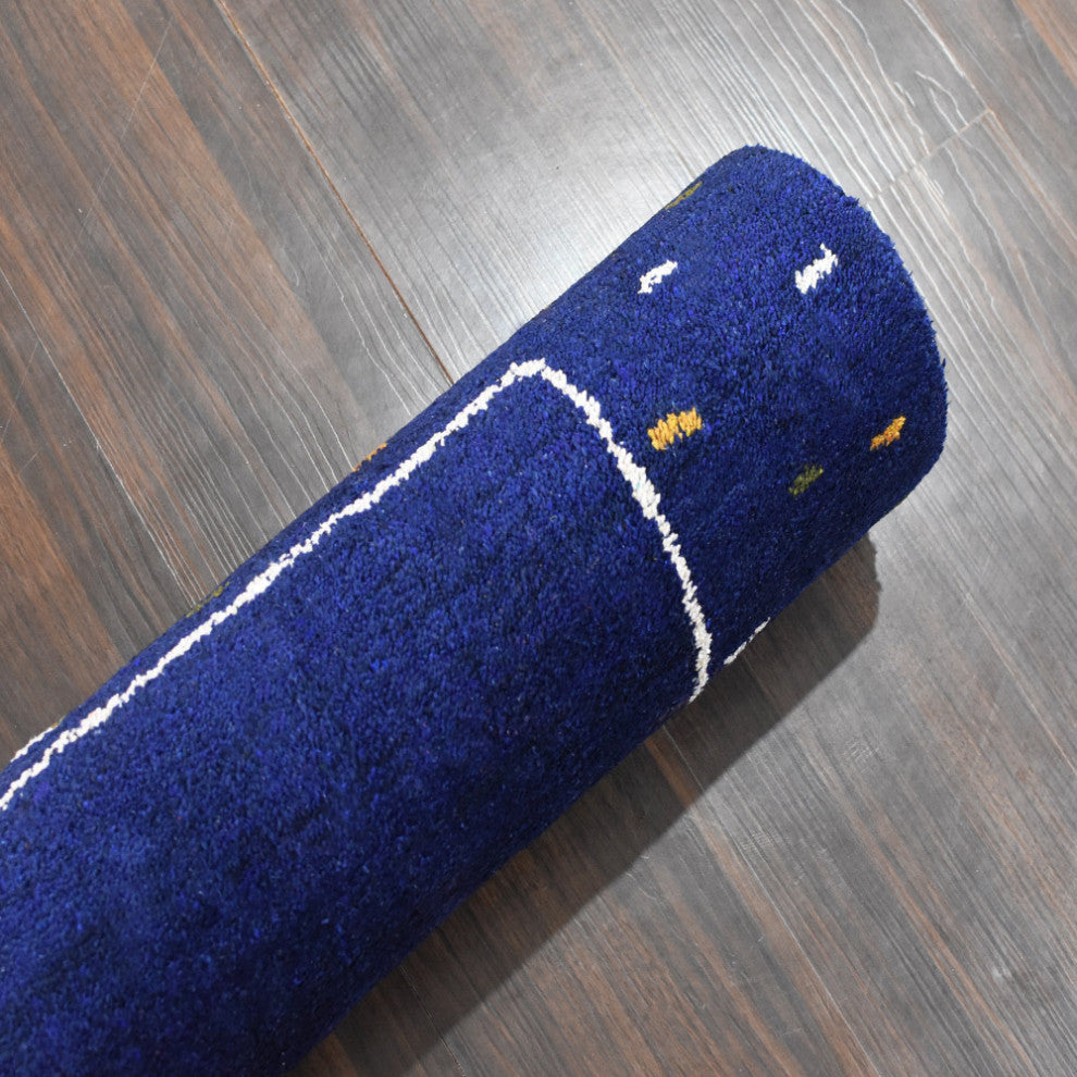 HAND KNOTTED LOOM SILK ECO-FRIENDLY AREA RUG-6'x9',Rectangle,Blue,Contemporary