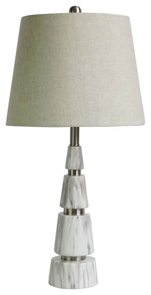 26" Contemporary Mixed Material Pyramid Resin Faux Marble & Metal Table Lamp