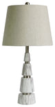26" Contemporary Mixed Material Pyramid Resin Faux Marble & Metal Table Lamp