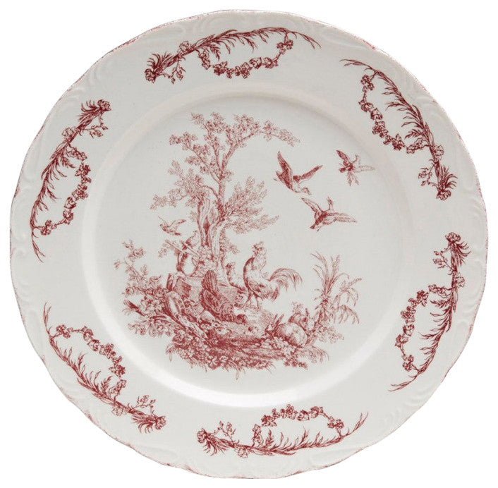 Crawford Porcelain Round Farmhouse Decorative Plate, Red/White