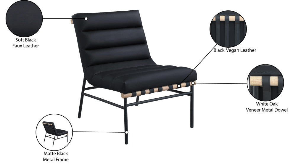 Burke Upholstered Accent Chair, Black, Vegan Leather, White Oak