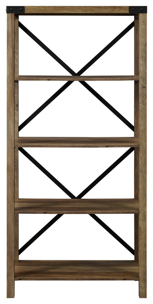 64" Farmhouse Metal X Bookcase, Rustic Oak
