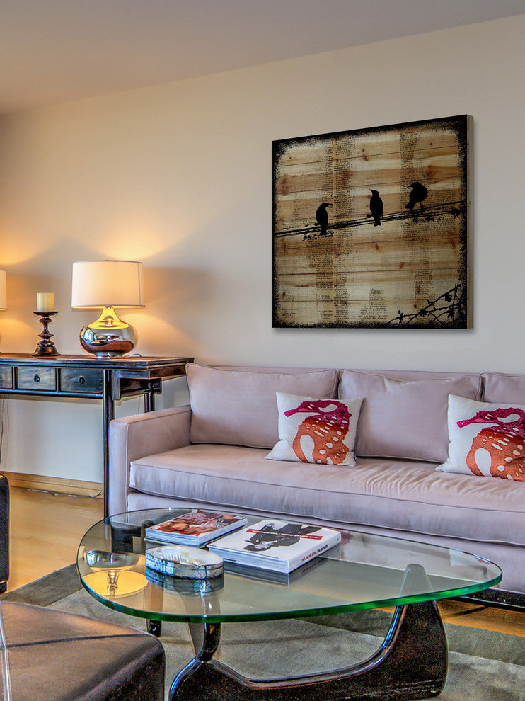 Marmont Hill, "Winged Gossip" by Vicki Butler Print, Natural Pine Wood