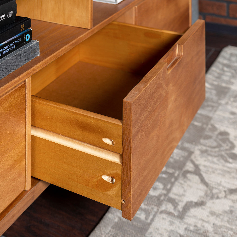 58" 3-Drawer Mid-Century Modern TV Stand, Caramel