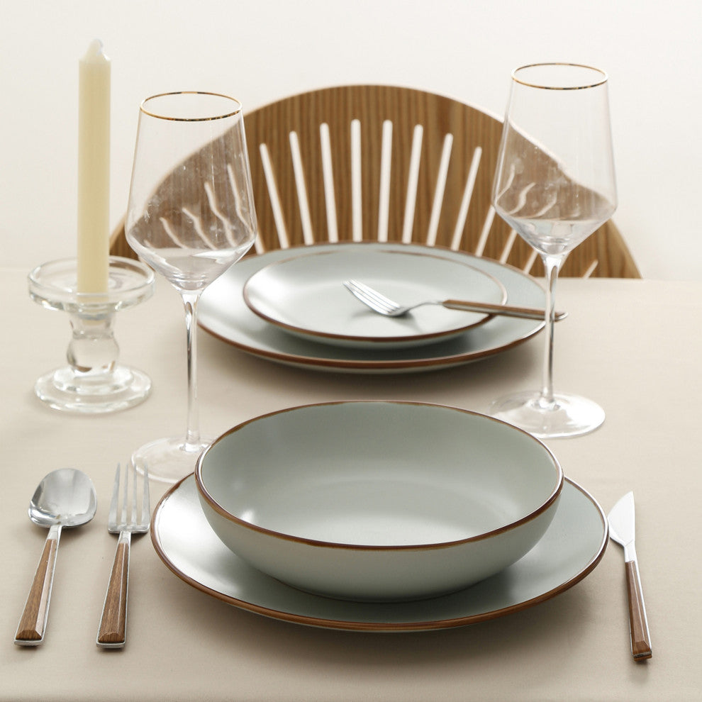 Stone Lain Brasa Stoneware 16 Piece Dinnerware Set, Light Green