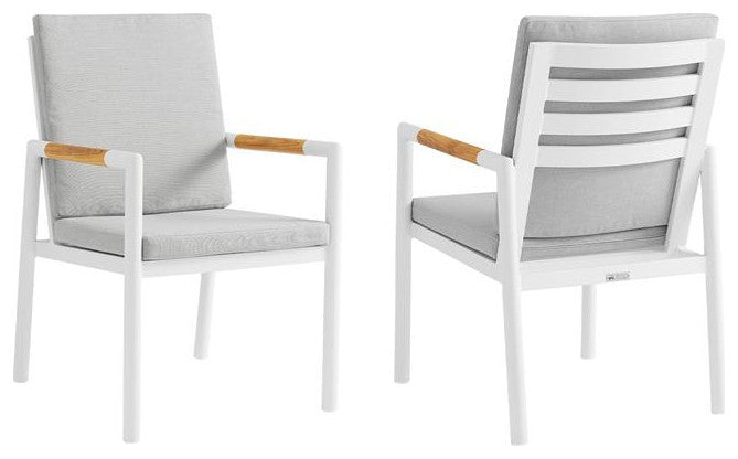 Crown Aluminum and Teak Outdoor Dining Chair Set of 2, White