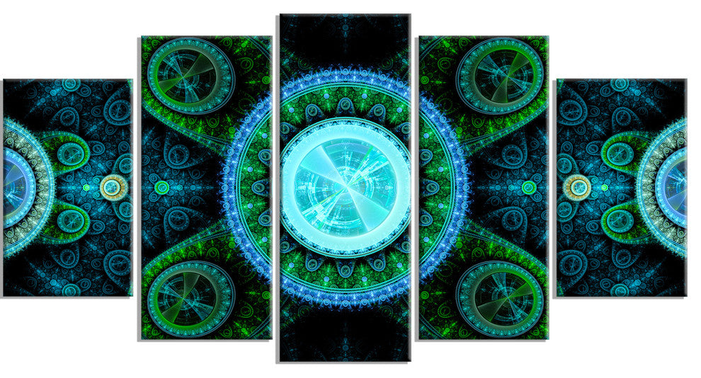 Bright Blue Psychedelic Relaxing Art, Abstract Canvas Print, 60"x32", 5 Panels
