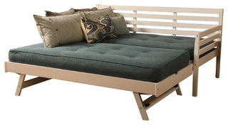Boho Daybed With Pop Up and Linen Aqua Mattresses, White