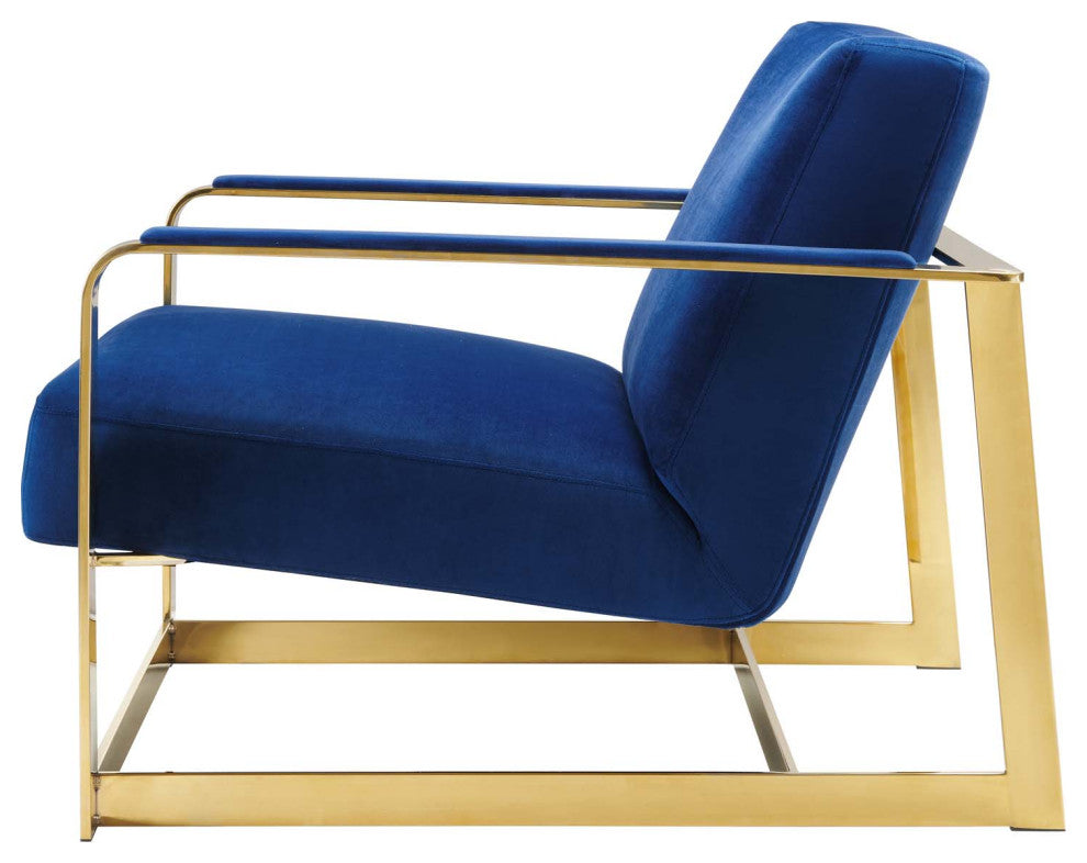 Accent Chair, Velvet, Metal, Gold Blue Navy, Modern, Living Lounge Hospitality