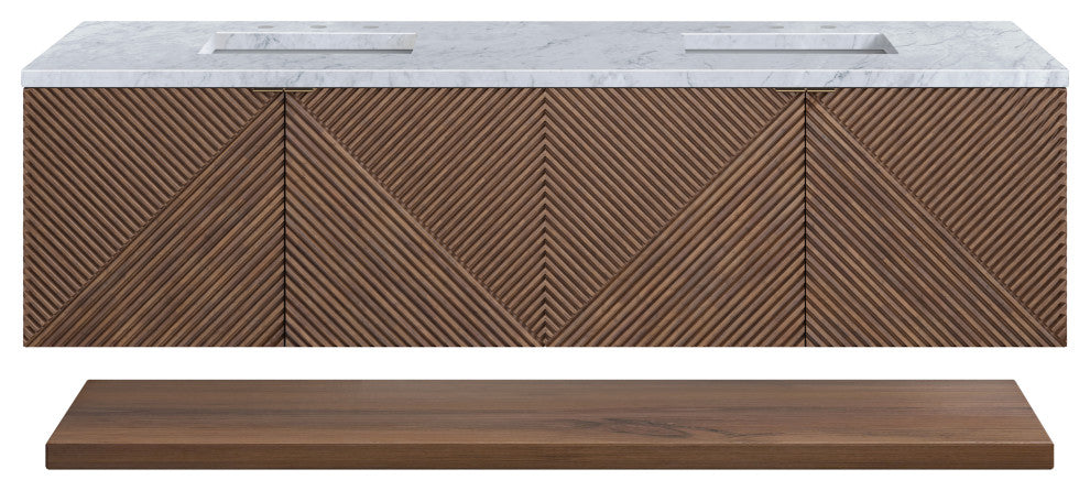 James Martin Marcello Bath Vanity, Chestnut, 72", Carrara Marble, Three-Hole