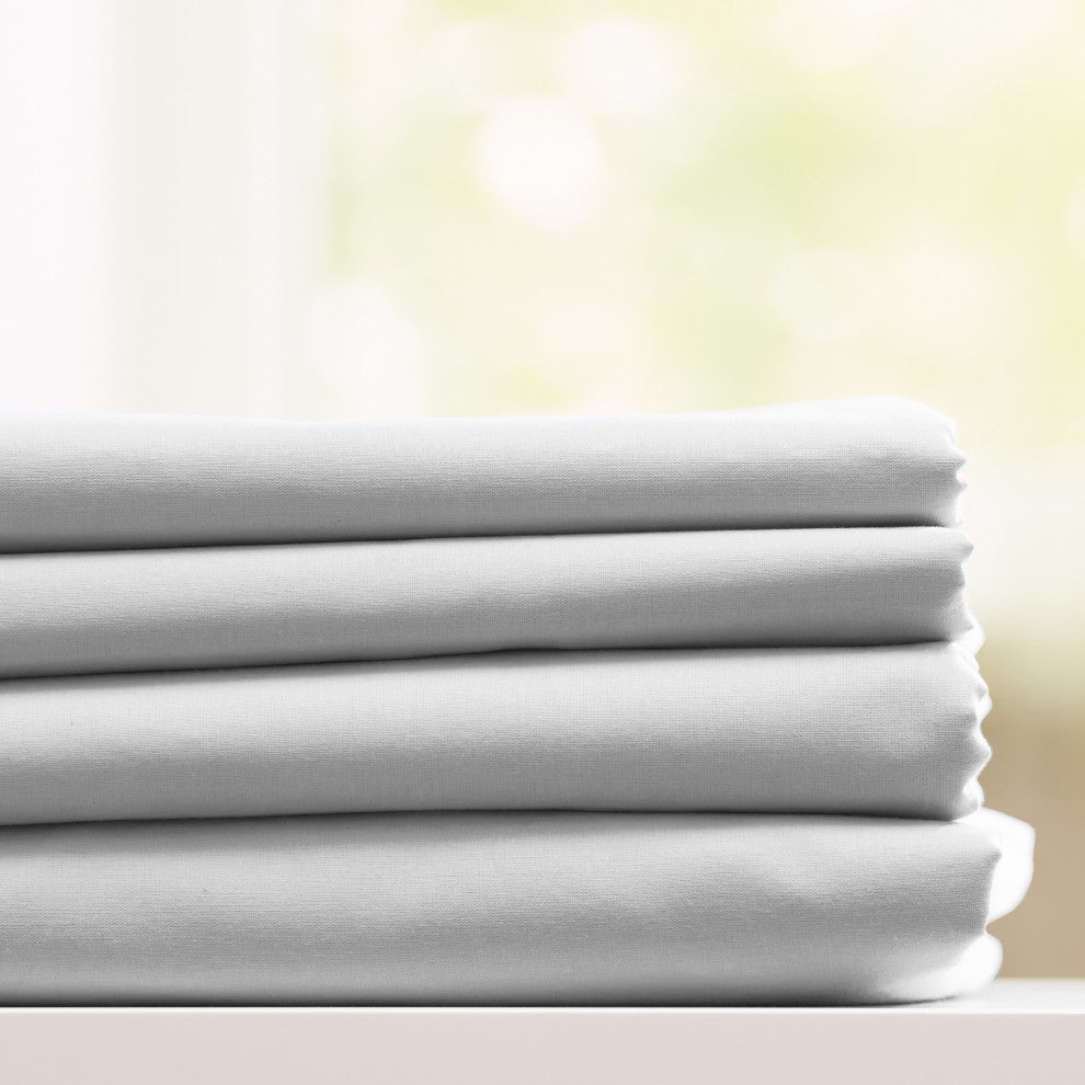 Egyptian Cotton Feel Cool Softest, 4-Piece Sheet Set Deep Pockets, White, Queen