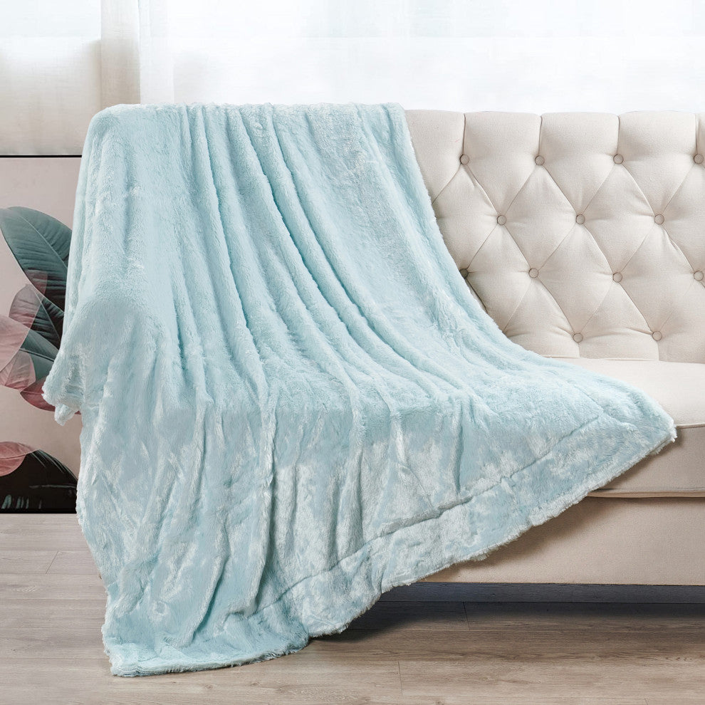 Double Sided Over-Sized Faux Fur Throw Blanket, Light Blue, 70''x80''