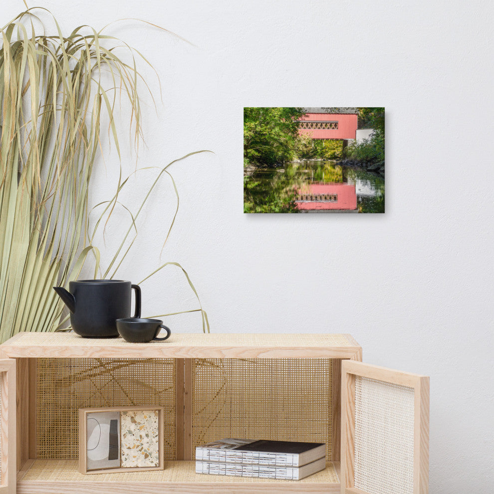 The Reflection of Wooddale Covered Bridge Canvas Wall Art Print, 12" X 16"