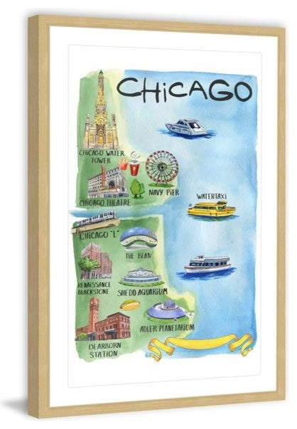 "Blue Chicago" Framed Painting Print, 16"x24"